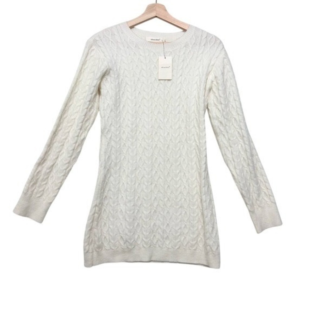 New IDEM DITTO‎ cozy soft cable knit cream sweater mini dress medium fall winter - Picture 2 of 10